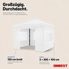 onbest Pavillon 3 x 3 m inkl. 4 Seitenteile Weiß