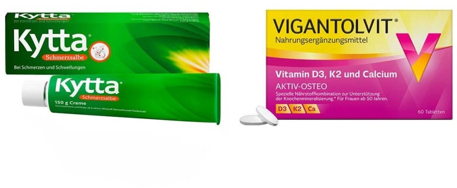 Kytta Schmerzsalbe 150 g + Vigantolvit Vitamin D3 K2 Calcium 60