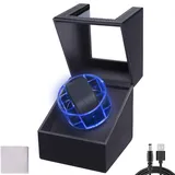 Gziztx Automatischer Uhrenbeweger, Automatik Beweger Uhrenbox mit LED-Licht, weiches, Flexibles Uhrenkissen, Netzteil, leiser Motor, 5 Rotationsmodi, 1 Steckplatz