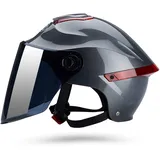 Erwachsener Motorradhelm mit Visier, Jet-Helm Chopper Cruiser Vintage Pilot Helmet, Bestehen Sie den Kollisionstest, um die Verkehrssicherheit zu Gewährleisten(Grau, Braune Linse)