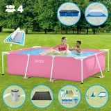Intex Schwimmbecken mit rechteckigem Rahmen – 220 x 150 x 60 cm – Rosa – im Lieferumfang enthalten Accessoire CB97 - Intex
