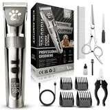 Hundeschermaschine Professionell, Hundepflegeset, geräuscharm, kabellos, Haustier-Schermaschine für Hunde, 4-Gang-Hochleistungs-Hundetrimmer mit Fellpflege-Werkzeugen, Bürstennagel-Kits (Schwarz)