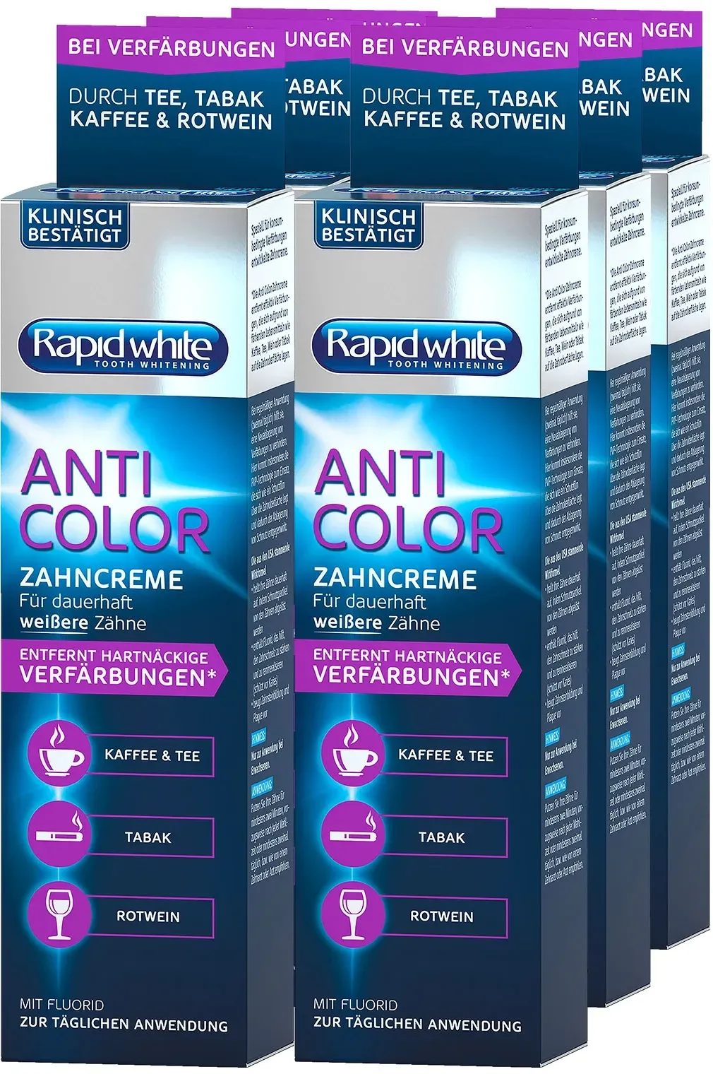 Rapid White Anti Color Zahncreme 75 ml, 6er Pack