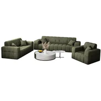 Fun Möbel Polstergarnitur Sofaset Designersofa NANCY 3-2-1 in Stoff Harmony, (Set, 3-tlg., inkl. 5 Zierkissen), Rundumbezug grün