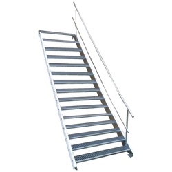 SRM Design Außentreppe 15 Stufen Stahltreppe einseitigem Geländer Breite 70 cm Höhe 250-320cm