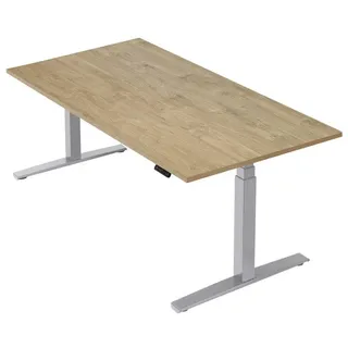 boho office® Schreibtisch Basic Line, Silber höhenverstellbar 80 mm/Sek, Tischplatte Wildeiche 160 x 80 cm silberfarben 160 cm x 63.5 cm x 80 cm
