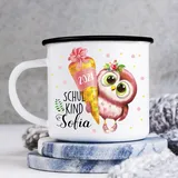 Wandtattoo Loft Kindertasse mit Namen und Eule Motiv, Emaille Tasse Kinder mit Namen, Tasse Kinder, Kindertasse personalisiert, Trinkbecher Kinder, Schulkind Tasse mit Namen, Camping Tasse Kinder