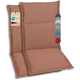 GO-DE Textil Bequeme und attraktive Polsterauflagen für Hochlehner-, Mittellehner- und Niederlehner-Gartenstühle (2er-Set, Uni Braun, Mittellehner)