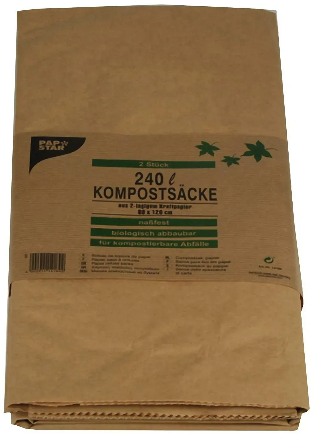 Kompostsäcke 2-lagiges Kraftpapier 240L 115 cm x 80 cm x 30 cm braun, 2 Stk.