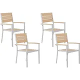 Beliani Gartenstuhl 4er Set Beige Kunstholz Aluminium mit Hohen Armlehnen Lamellen-Optik Modern für Balkon Terrasse Garten Ausstattung