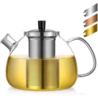 LuxusKollektion Teekanne Teekanne Glas Edelstahl Teesieb 1500ml Grüntee 1500ml Silberne 1500ml beige