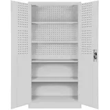 Jan Nowak Werkzeugschrank mit Lochwand BRUNO 5 Ebenen Abschließbar Metallschrank mit Werkzeugwand Werkstattschrank 185x92x50cm Grau