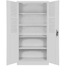 Jan Nowak Werkzeugschrank mit Lochwand BRUNO 5 Ebenen Abschließbar Metallschrank mit Werkzeugwand Werkstattschrank 185x92x50cm Grau