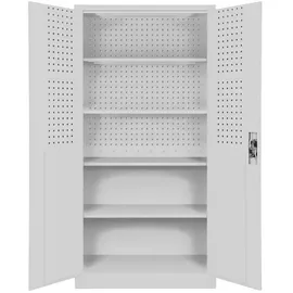 Jan Nowak Werkzeugschrank mit Lochwand BRUNO 5 Ebenen Abschließbar Metallschrank mit Werkzeugwand Werkstattschrank 185x92x50cm Grau