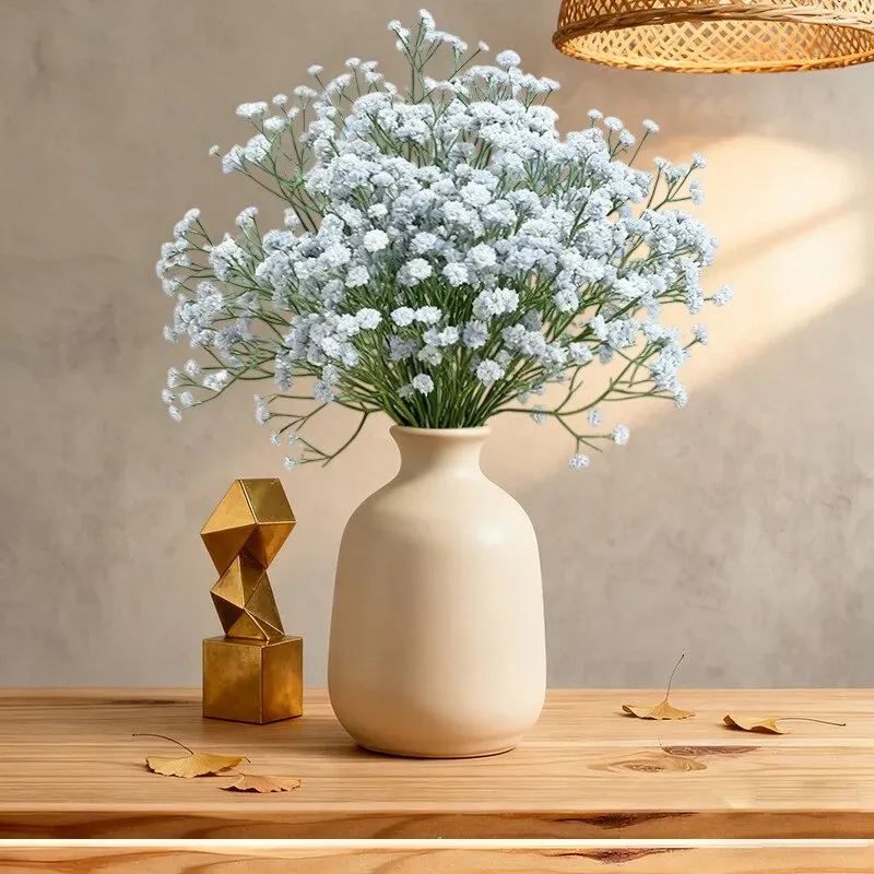 【3 € Rabatt ab 10 €】Wei's moment 5 Stück künstliche Gipsblumen, künstliche Blumen aus Seide und Kunststoff, realistische Blumenarrangements, Hochzeitsdekoration, Tischdekorationen, weiß