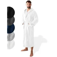 SIEGENTHAL Herrenbademantel 100% Baumwolle Frottee Velours mit Kapuze Wadenlang Wellness und Spa, Kapuze, Bindegürtel, Wadenlang, 2x Taschen, 100% Baumwolle, weich und elegant weiß M/L