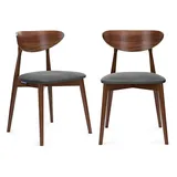 KONSIMO® Holzstuhl RABI Küchenstuhl Esstischstuhl Esszimmerstuhl Walnuss (2 St), Gestell aus Buche Massivholz, Strapazierfähiger Veloursitz grau