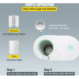 Vevor Tassen Presse Maschine 280 W, Automatische Becherpresse 11–15 Unzen Weiß, Sublimationspresse aus ABS & Silikon & Teflon, DIY Transferpresse Becher Max. 200 °C, Zeitbereich 0-100 s, 2,6 kg