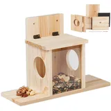 Relaxdays Eichhörnchen Futterhaus, Bausatz, Holz, 2 Eingänge & Sitzplattformen, zum Aufhängen, Eichhörnchenhaus, Natur