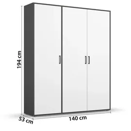 Rauch Drehtürenschrank Voyager 140 x 194 x 0 cm Alpinweiß/Grau