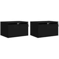 VidaXL Wand-Nachttische mit LED-Leuchten 2 Stk. Schwarz