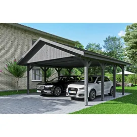 SKANHOLZ Doppelcarport Wallgau 6,20 x 6,00 m schiefergrau mit schwarzen Dachschindeln