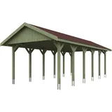 SKANHOLZ Skan Holz Wallgau - Satteldach Einzelcarport Breite 430 cm Gr. 3 - 430 x 900 cm Dachschalung mit Dachschindeln (rot) farblich unbehandelt Holzcarport