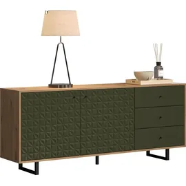 trendteam Sentra 183 x 75 x 40 cm dunkelgrün/Eiche mit 2 Türen und 3 Schubladen / dunkelgrün