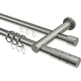 Interdeco GARDINENSTANGE RUNDROHR-INNENLAUF Platon Elanto 420 cm (geteilt in 3 x 140 cm), 2-läufig, 20 mm Ø Edelstahl-Optik