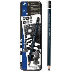 STAEDTLER Bleistift Mars Lumograph black Metalletui mit 6 Stiften schwarz