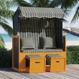 vidaXL Strandkorb mit Kissen Poly Rattan Massivholz Schwarz Grau