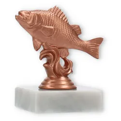 Pokal Kunststofffigur Flussbarsch bronze auf weißem Marmorsockel 9,8cm