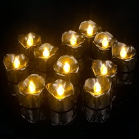 PChero Schwarze LED Teelichter, 12 Stück Batteriebetrieben Kerzen Lichter Elektrisch Flammenlose Flackernde Teelichter für Halloween Party Heimat Dekoration – Warmes Gelb
