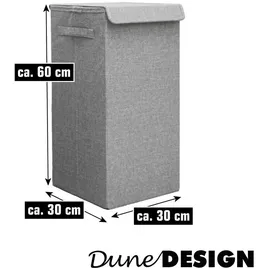 Dune Design 50L XXL Wäschekorb mit Deckel Grau - 30x30x60 Wäschesammler - Wäschebox Faltbar