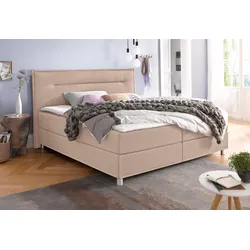Boxspringbett MAINTAL, beige, Liegefläche B/L: 160cm x 200cm, H3, Kaltschaummatratze, Bezug: Strukturstoff aus 100% Polyester, Bezug der Spiegelfläche Matratzendrell aus 100% Polyester, Bezug des Toppers: 100% Polyester, Komplettbetten, Boxspringbett, inkl. Topper