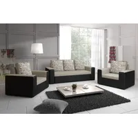 Sofa Set LEEDS 3-1-1 Sofagarnitur in Kunstleder-Webstoff Schwarz/Beige - Schwarz