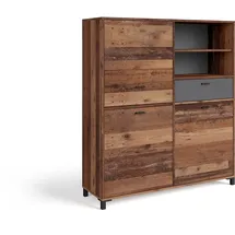 byLIVING Highboard Jackson/großes Sideboard Old Wood Vintage braun / 3-türig braun u. 1 Schubalde in Anthrazit/Wohnzimmerschrank mit 3 Türen und 1 Schubkasten/B 126, H 143, T 40 cm