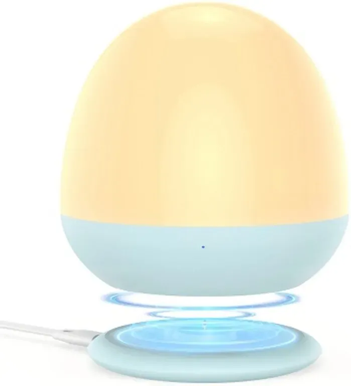 Jolywell nachtlicht für kinder, baby-ei-lampe mit stabilem ladepad, touch-steuerung und timer-einstellung, abs + pc, kabelgebundenes und kabelloses laden