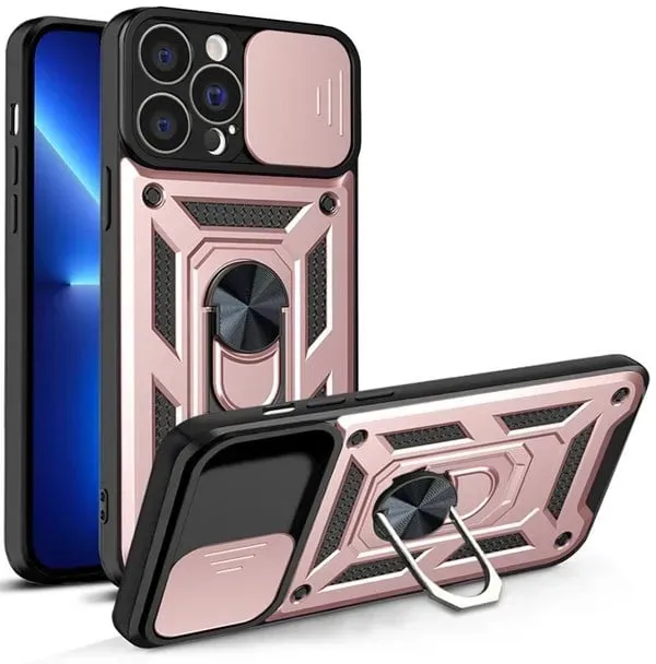 Hybrid Armor Camshield Case for iPhone 13 Pro Armored Case with Camera Cover Pink