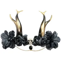 CHAKS Kostüm Kopfschmuck mit Geweih, Totenkopf und Blumen - Kos schwarz