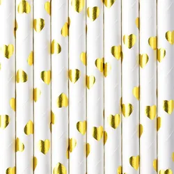 10 Goldene Herzchen Papier Strohhalme 19,5cm