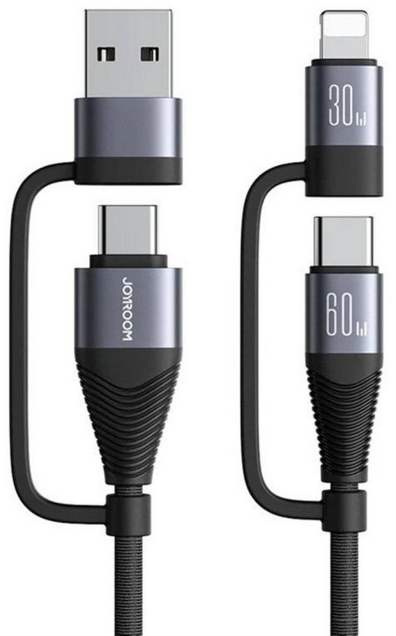 JOYROOM 4in1 Kabel SA37-2T2 2x USB Typ-C 1x iPhone 1x USB-A, 60W, 1,2m Smartphone-Kabel, (1.2 cm) schwarz