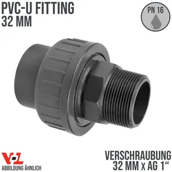 32 mm VDL PVC Klebe Fitting Verschraubung Außengewinde AG 32 mm x 1 - PN 16 bar"