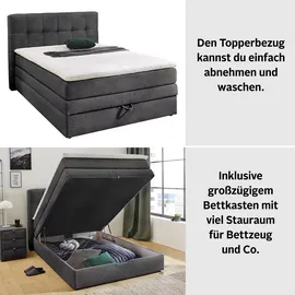 Jockenhöfer Boxspringbett Amy, mit Bettkasten und Kaltschaum-Topper, grau - 61274520-0 Samtoptik,