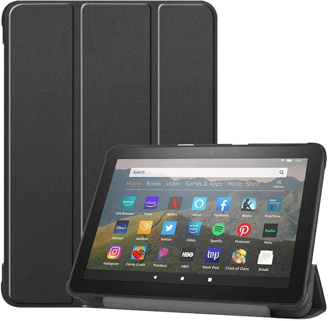 Für Amazon Fire HD 8/8 Plus (2022) 3folt Wake UP Smart Standfunktion Cover Schwarz Tablet Tasche Etuis Hülle
