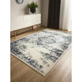 benuta Basic Teppich Suki - Creme/Blau 200x300 cm - Kunstfaser - Rechteckig, & im Style: Vintage, Orient Style - pflegeleicht, für Wohnzimmer Schlafzimmer