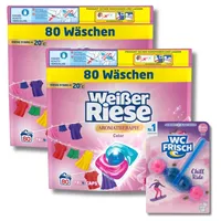 Weißer Riese Color Trio-Caps Aroma-Therapie Orchidee (2x 80 WL), Color Waschmittel mit Good Mood-Duft & WC FRISCH WC Stein Chill Ride (1x 50g), langanhaltendes Dufterlebnis