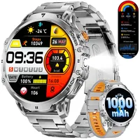 LIGE Militär Smartwatch Herren - 1000 mAh/1,85" HD Großes Touchscreen/LED-Licht, Fitnessuhr mit 110+ Sportmodi, Herz-/Schlaftracking,2 Armbändern,IP68 wasserdicht, Sportuhr für iOS/Android, Silbernes