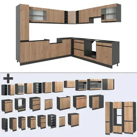 Vicco Eckküche Goldkraft Eiche 257 x 60 cm J-Shapeohne Arbeitsplatte