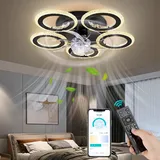 FIMEI LED Deckenventilator mit Beleuchtung, Kleiner 53cm moderner, flacher Deckenventilator in Blumenform, dimmbares LED-Licht, Unterputz-Deckenventilator für Schlafzimmer, Wohnung, Innenbereich